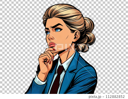 どうすべきか悩んでいるアメコミ調のビジネスウーマン 112882852