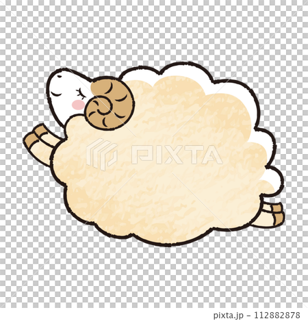 色鉛筆タッチのシンプルでかわいい目を閉じたモコモコの羊（横向き） 112882878