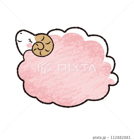 色鉛筆タッチのシンプルでかわいい目を閉じたモコモコの羊（横向き） 112882881