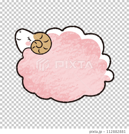 色鉛筆タッチのシンプルでかわいい目を閉じたモコモコの羊（横向き） 112882881