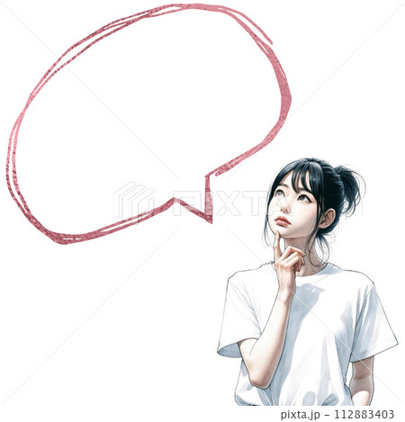 考える女性と吹き出しのイラスト4 112883403