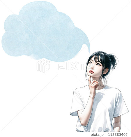 考える女性と吹き出しのイラスト5 112883405