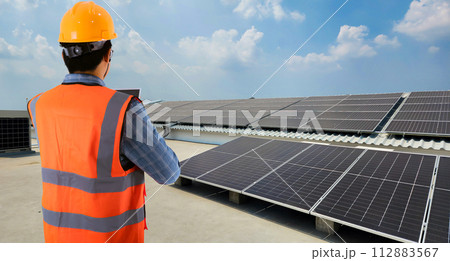 Electrical engineering, checking solar cells, clean energy Electrical engineering, checking solar cells, clean energy 112883567