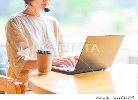 リモート で 人事面談 ( 1 on 1 ) を受ける 【 リモートワーク の イメージ 】 リモート で 人事面談 ( 1 on 1 ) を受ける 【 リモートワーク の イメージ 】 112883674
