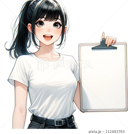 白紙バインダーを持つ笑顔の女性イラスト 白紙バインダーを持つ笑顔の女性イラスト 112883763