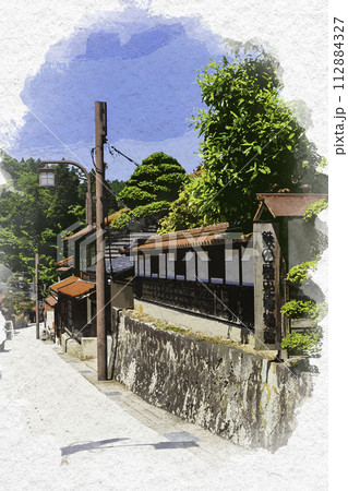 水彩画風 雲南 吉田町の町並み 鉄の歴史博物館 島根県雲南市 水彩画風 雲南 吉田町の町並み 鉄の歴史博物館 島根県雲南市 112884327