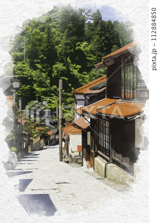 水彩画風 雲南 吉田町の町並み 島根県雲南市 水彩画風 雲南 吉田町の町並み 島根県雲南市 112884850