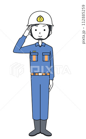 敬礼　消防団員（ヘルメット）のイラスト 112885259