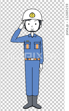 敬礼　消防団員（ヘルメット）のイラスト 112885259