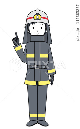 指差し　消防士（防火服）のイラスト 112885287