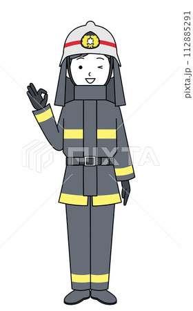 オッケーサイン 消防士(防火服)のイラスト オッケーサイン 消防士(防火服)のイラスト 112885291