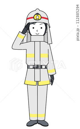 敬礼 消防士(防火服)のイラスト 敬礼 消防士(防火服)のイラスト 112885294