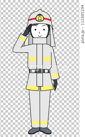 敬礼 消防士(防火服)のイラスト 敬礼 消防士(防火服)のイラスト 112885294