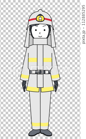 きをつけ 消防士(防火服)のイラスト きをつけ 消防士(防火服)のイラスト 112885295