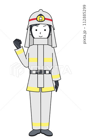 ガッツポーズ 消防士(防火服)のイラスト ガッツポーズ 消防士(防火服)のイラスト 112885299