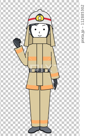 ガッツポーズ 消防士(防火服)のイラスト ガッツポーズ 消防士(防火服)のイラスト 112885302