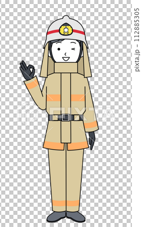 オッケーサイン 消防士(防火服)のイラスト オッケーサイン 消防士(防火服)のイラスト 112885305