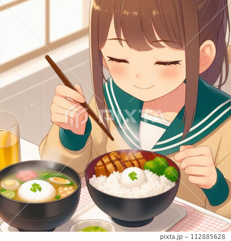 ごはんを食べる女の子のイラスト素材 [112885628] - PIXTA