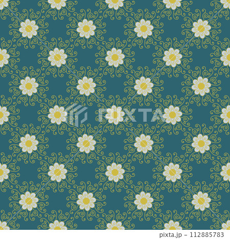 Seamless pattern with hand drawn golden classic floral rosette motifs 112885783