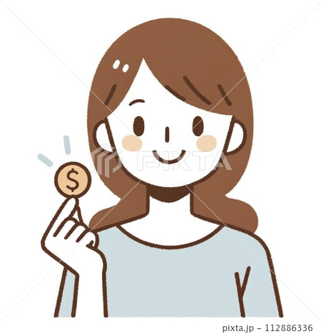 主婦が副業で稼いだお金を持っているイラスト 112886336