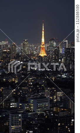 恵比寿ガーデンプレイスタワーの展望スペースから見た東京タワー 112886580