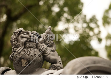 空を見上げる狛犬 112886809