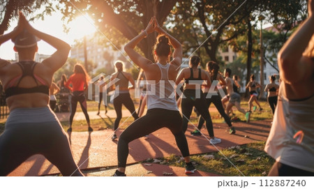 AI-generated content. Outdoor yoga class during a sunny afternoon 112887240