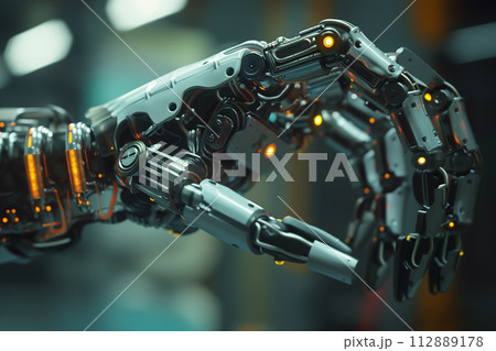 高度なテクノロジーを搭載したロボットの手のクローズアップ 112889178