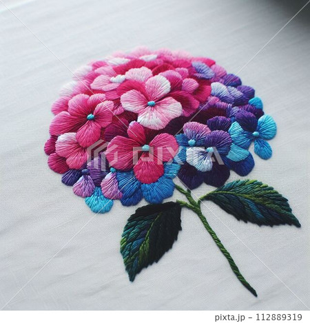 刺繍の赤い紫陽花のイラスト素材 [112889319] - PIXTA