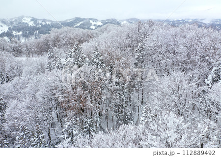ドローン撮影:真っ白な雪に覆われた山 ドローン撮影:真っ白な雪に覆われた山 112889492