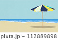 ビーチとパラソルのある海の背景イラスト 112889898