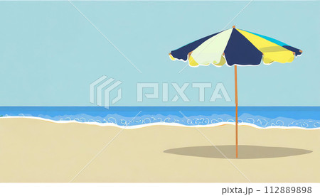ビーチとパラソルのある海の背景イラスト 112889898