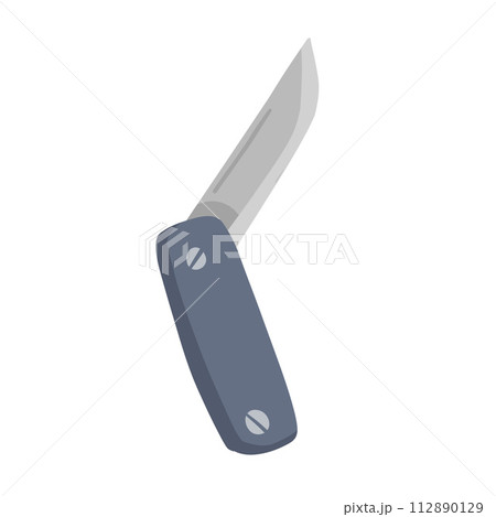 Penknife for camping or army. Compact pocket knife. Flat Stainless blade equipment isolated on white 112890129