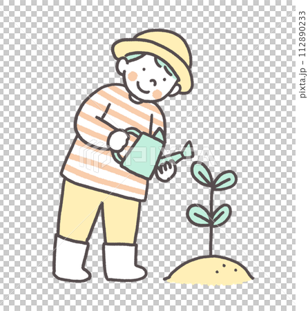 苗を植える子供 112890233