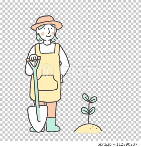 苗を植え付けている女性 112890237