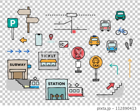 火車和公共汽車交通資訊的簡單插圖和圖標 火車和公共汽車交通資訊的簡單插圖和圖標 112890413