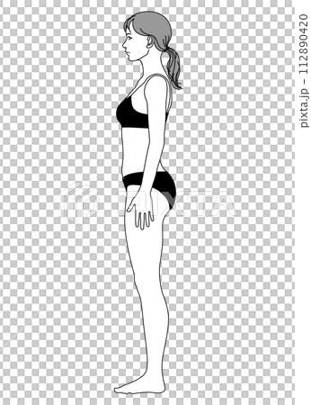 姿勢改善 姿勢矯正 日本女性伸展背部並保持良好姿勢的插圖 全身側身 側面 姿勢改善 姿勢矯正 日本女性伸展背部並保持良好姿勢的插圖 全身側身 側面 112890420