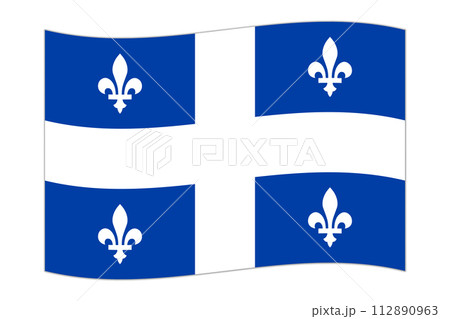 Waving flag of Quebec, province of Canada. Vector illustration. 112890963