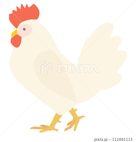 歩く一羽の白い雄鶏のイラスト 112891113