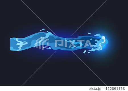 Cartoon laser gun beam. Alien combat weapon rays. Futuristic shot effect. Destructive plasma flow. Bomb blaster attack explosion. Vector game element 112891138