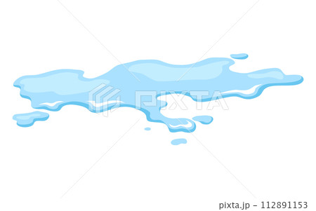 Water spill puddle. Blue liquid shape in flat cartoon style. Clean fluid drop design element isolted on white background 112891153