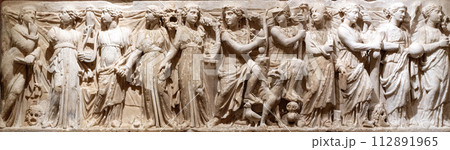 Bas-relief of ancient Greece. Horizontal Photo. High quality photo 112891965