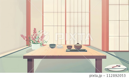Tranquil japanese tea room interior 112892053