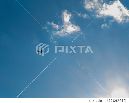青空を背景に飛行する飛行機 青空を背景に飛行する飛行機 112892615