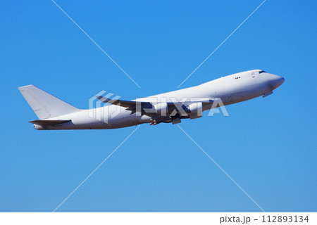 青空の中離陸するジャンボジェット機 112893134