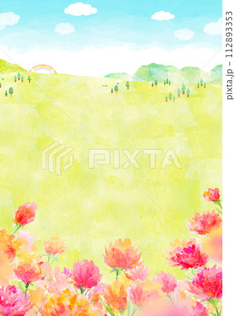 カーネーションが咲く丘　水彩イラスト 112893353