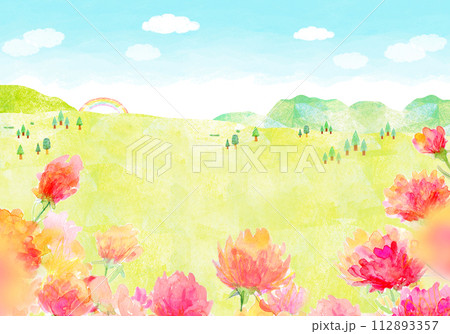 カーネーションが咲く丘　水彩イラスト 112893357