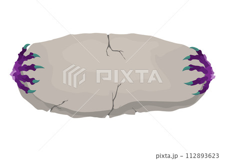 Monsters hands holding banner. Characters paws, creepy fingers with talons holding banner. Cartoon vector design 112893623