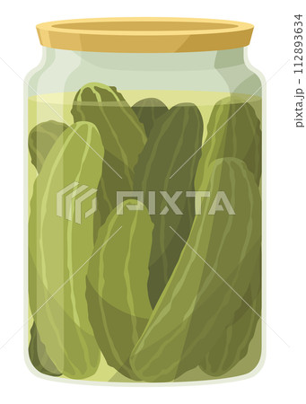 Homemade pickled cucumber. Clip-art of marinated food for packaging, label, menu, signboard or showcase. Fermented veggies, crunch gherkin with salt. Healthy vegetarian food Homemade pickled cucumber. Clip-art of marinated food for packaging, label, menu, signboard or showcase. Fermented veggies, crunch gherkin with salt. Healthy vegetarian food 112893634