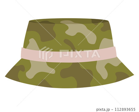 Military clothes, equipment for soldier. Woodland camouflage style, isolated icon. Isolated hat. Flat cartoon, vector illustration 112893655